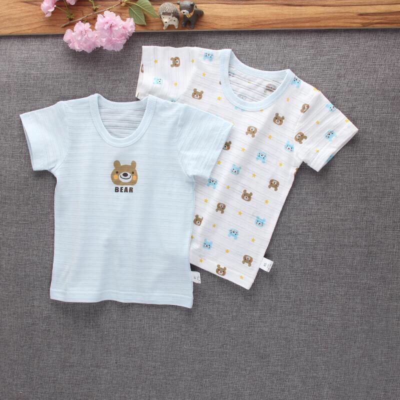 Set 2 áo cộc tay cotton xước xuất Nhật cho bé