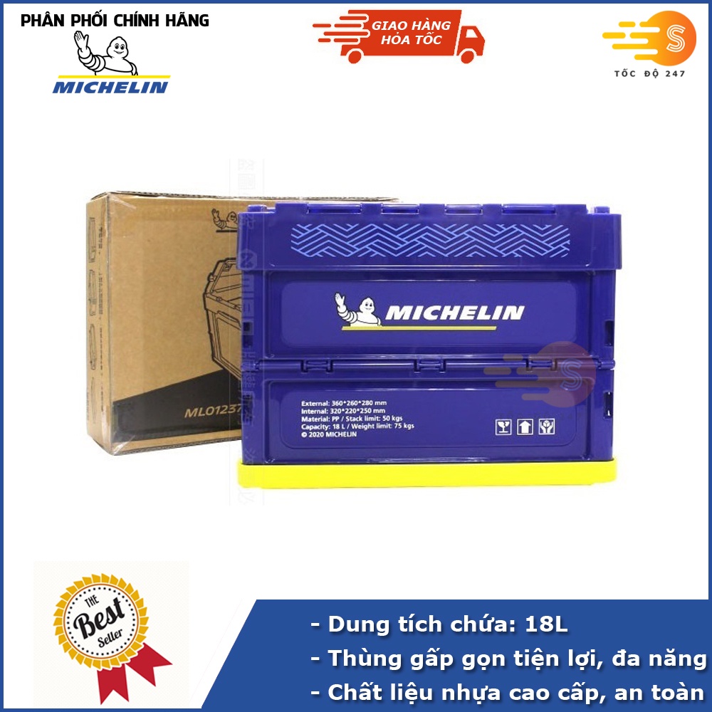 Thùng lưu trữ gấp gọn trên ô tô 18L Michelin ML01237 - Chịu lực cao, tiêu chuẩn Châu Âu, chất liệu cao cấp