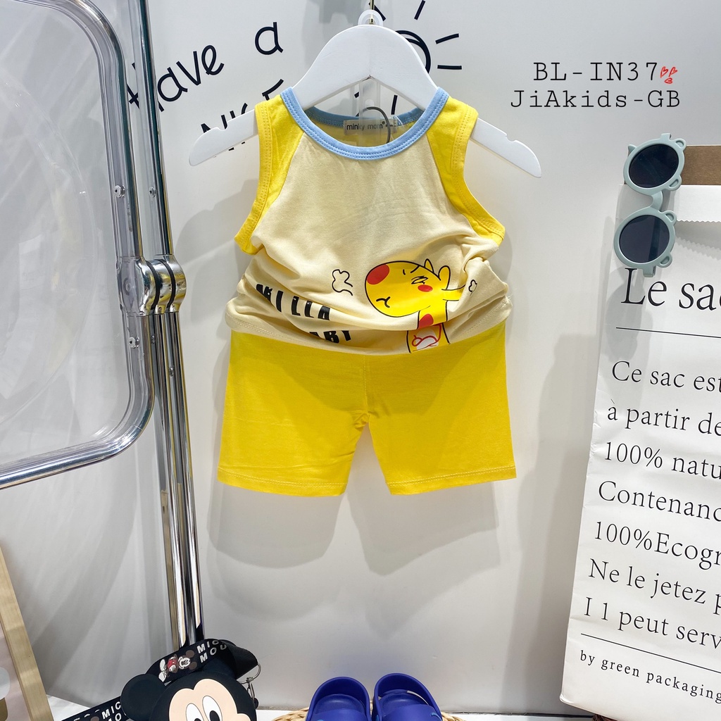 Bộ Ba Lỗ THUN LẠNH MNKY MOM Phối Màu Áo Quần In Hình Động Vật Cho Bé BL-IN37