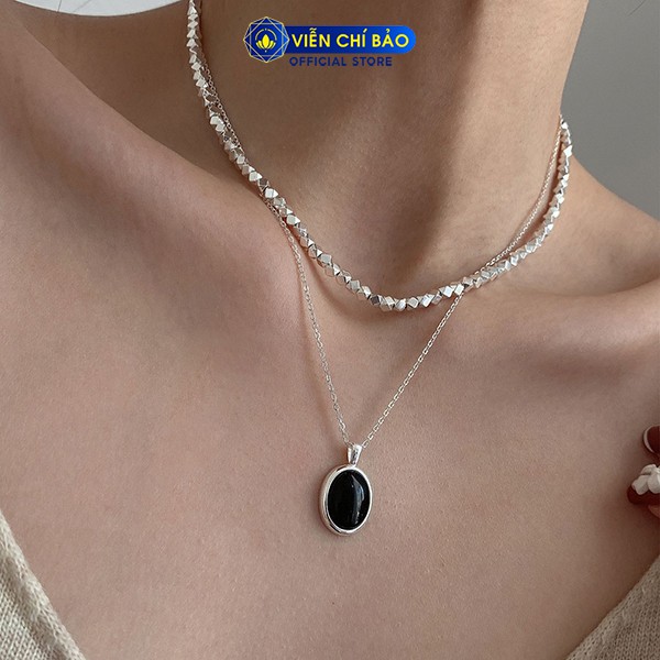 Dây chuyền bạc nữ Đá đen Oval chất liệu bạc S925 thời trang phụ kiện trang sức nữ thương hiệu Viễn Chí Bảo D000165