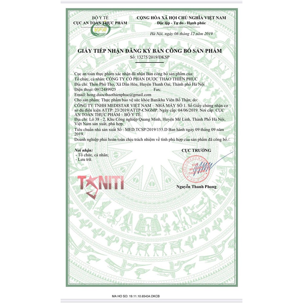 Viên bổ thận Banikha Thiên Phúc cho nam