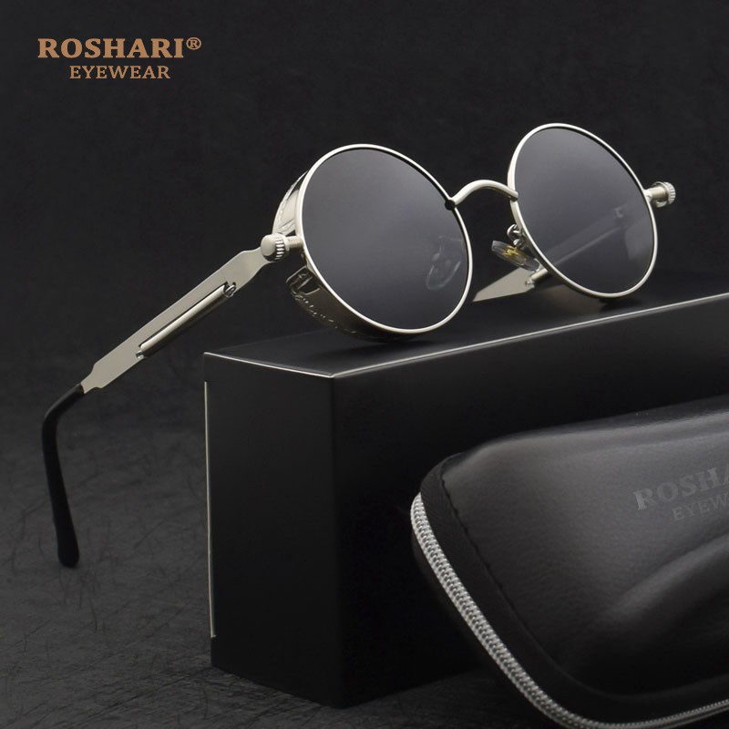 Kính Mát Phân Cực Mặt Tròn Gọng Kim Loại A05 Phong Cách Steampunk Cổ Điển Cho Nam Và Nữ