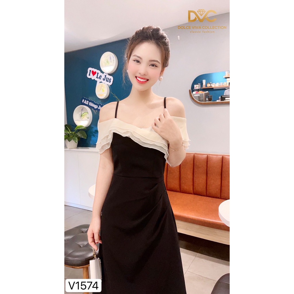 Váy đên 2 dây trễ vai V1574 - Đẹp Shop DVC (Kèm ảnh thật trải sàn do shop tự chụp) | BigBuy360 - bigbuy360.vn