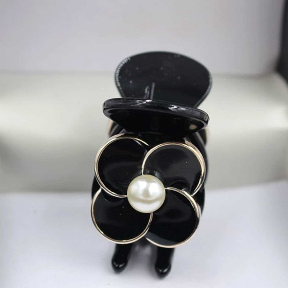 Kẹp tóc phối hình hoa trà bằng nhựa resin màu trơn phong cách cổ điển thời trang cho nữ