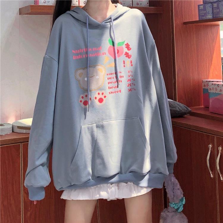 Áo Hoodie Dáng Rộng In Họa Tiết Hoạt Hình Xinh Xắn Theo Phong Cách Nhật Bản