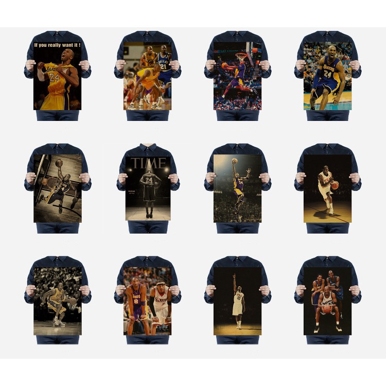 Poster Bóng Rổ NBA Hình Cầu Thủ Bóng Rổ Lebron James Chất Liệu Giấy Kraft Cổ Điển Kích Thước 52*36 cm