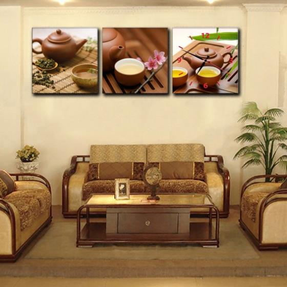 -Tranh đồng hồ trang trí, trang đồng hồ bộ ghép kim trôi BH-12t
