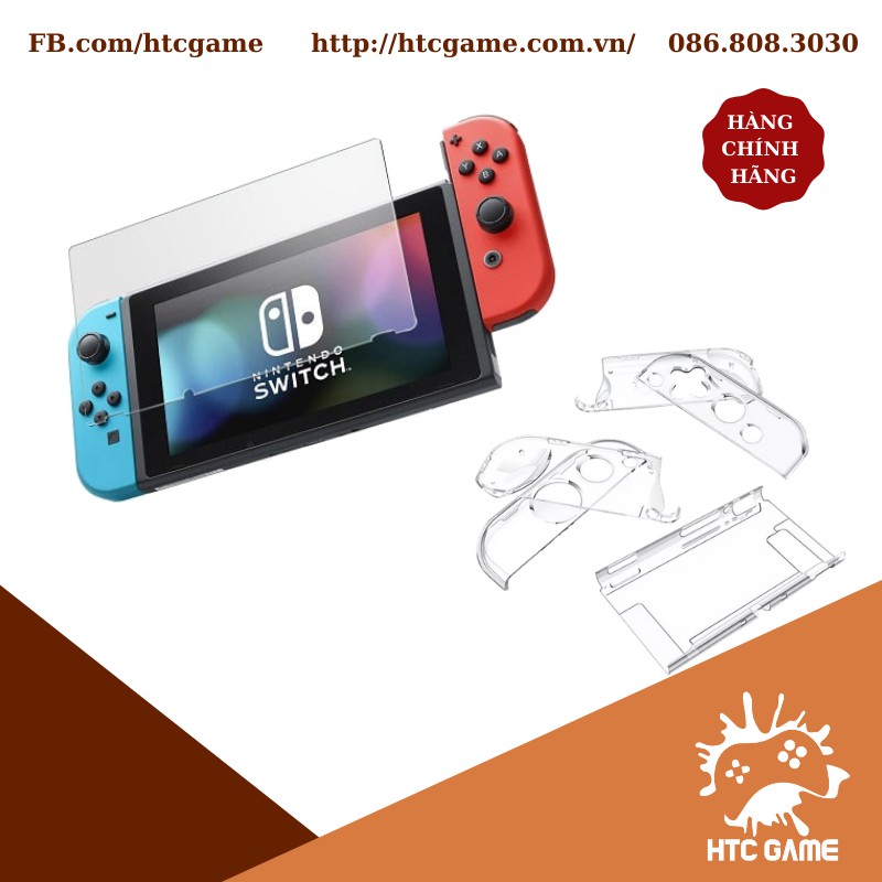 Bộ bv ốp bọc lưng trong suốt + dán cường lực màn hình máy Nintendo Switch