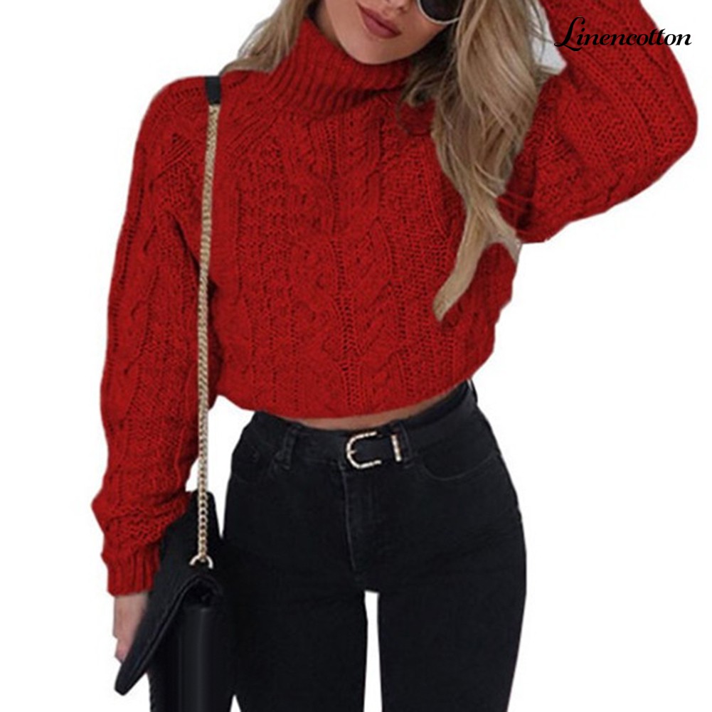 Áo Len Croptop Tay Dài Cổ Lọ Thời Trang Mùa Đông Cho Nữ