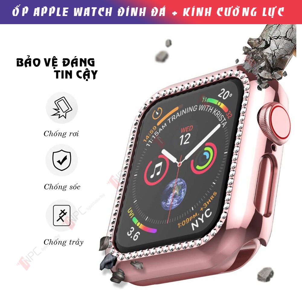 [🄷🄾🅃 🄲🄰🅂🄴 𝟐𝟎𝟐𝟎] Ốp Kính Cường Lực Apple Watch Đính Đá Dành Cho Series SE/6/5/4/3/2/1 Kích Thước 38mm 40mm 42mm 44mm