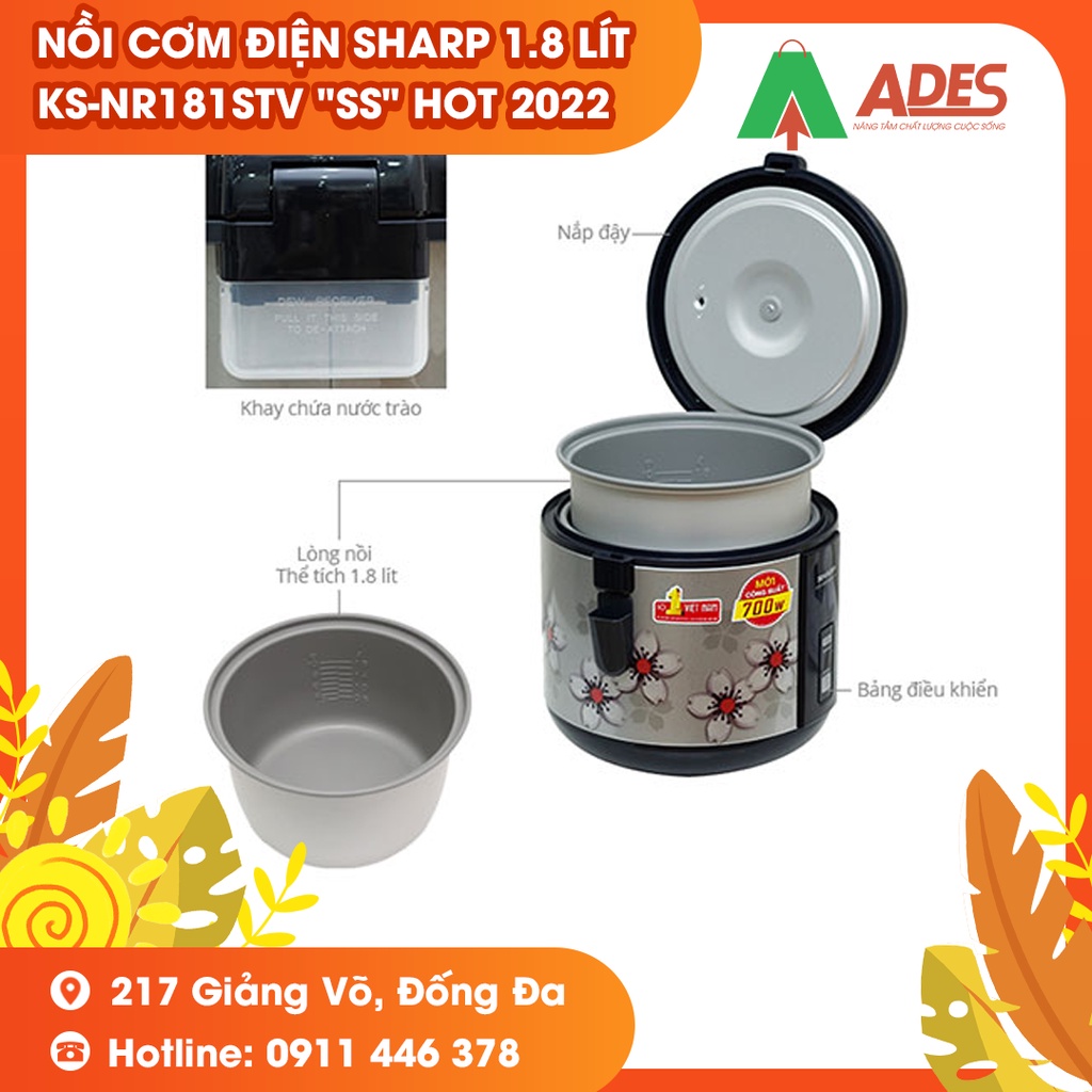 Nồi cơm điện Sharp 1.8 lít KS-NR181STV &quot;SS&quot; - NEW HOT 2022 - Bảo hành Chính hãng 12 Tháng