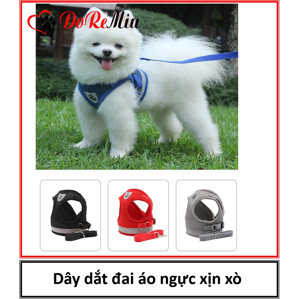 Doremiu - Dây dắt chó mèo dạng đai áo ngực xịn xò dây dắt kèm áo vest