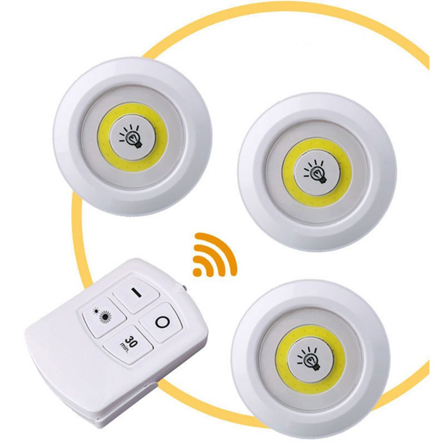 Bộ 3 đèn led mini dán tường, có remote điều khiển từ xa , có chức năng hẹn giờ trang trí phòng ngủ, tủ quần áo