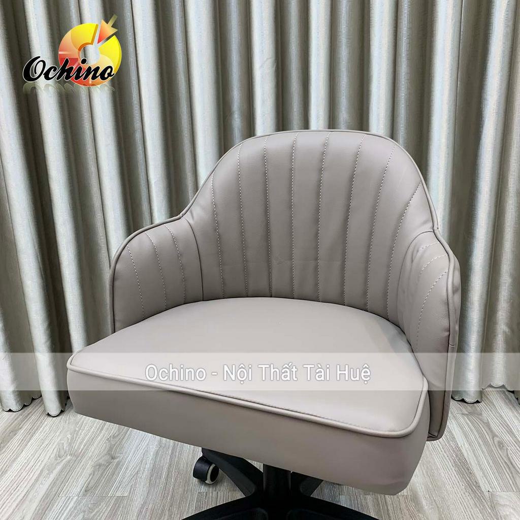Ghế Makeup, Ghế Xoay văn PHòng Chân Bánh Xe Nhựa Đen Mẫu Vân Sò Da Nhập Khẩu Cao Cấp (Hàng Sẵn)