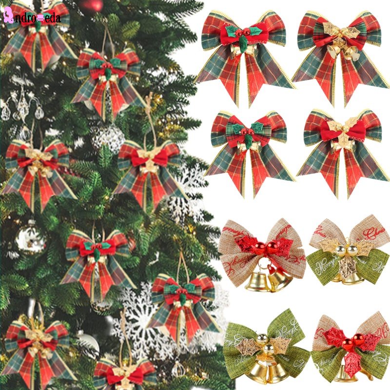 Set 4 Nơ Kèm Chuông Vàng Treo Trang Trí Cây Thông Giáng Sinh Năm Mới