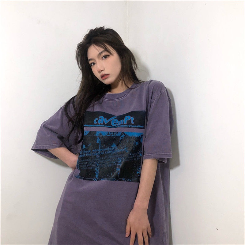Áo Thun Cotton Ngắn Tay Dáng Rộng In Họa Tiết Kiểu Retro Hàn Quốc Mới