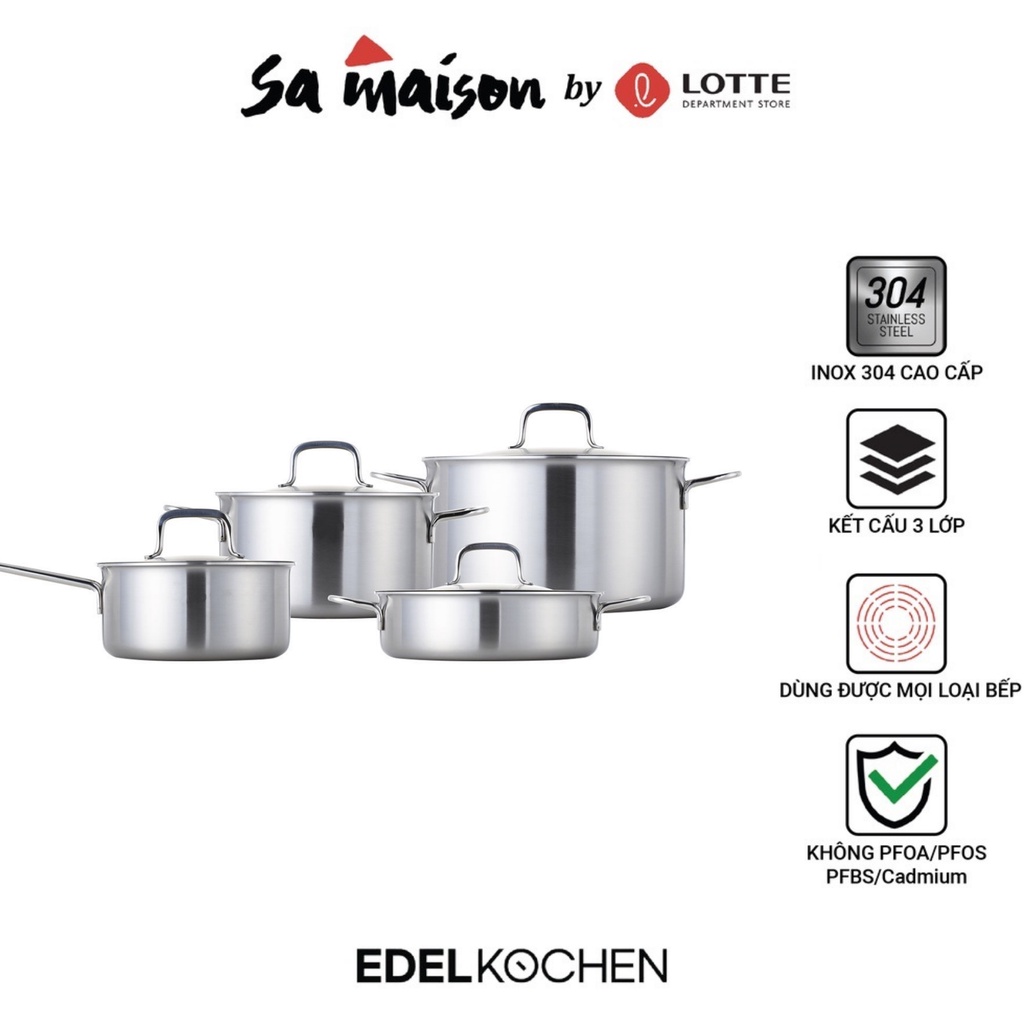 Bộ Nồi Vert 3 lớp Edelkochen, chất liệu inox 316 cao cấp (Quánh, Nồi lùn, Nồi cao)