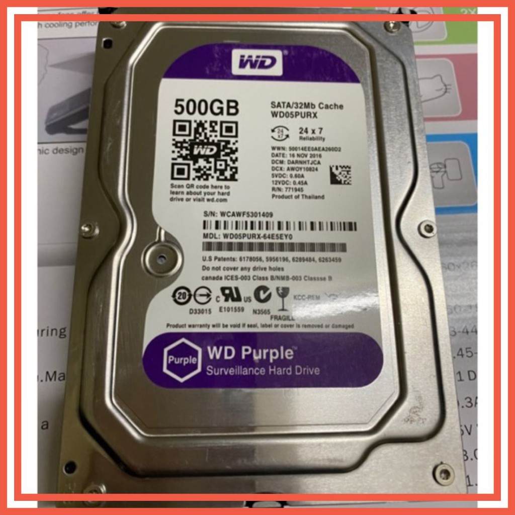 Ổ cứng HDD WD Purple 500GB - Bảo Hành 24 Tháng ( WD BLUE VÀ WD TÍM)