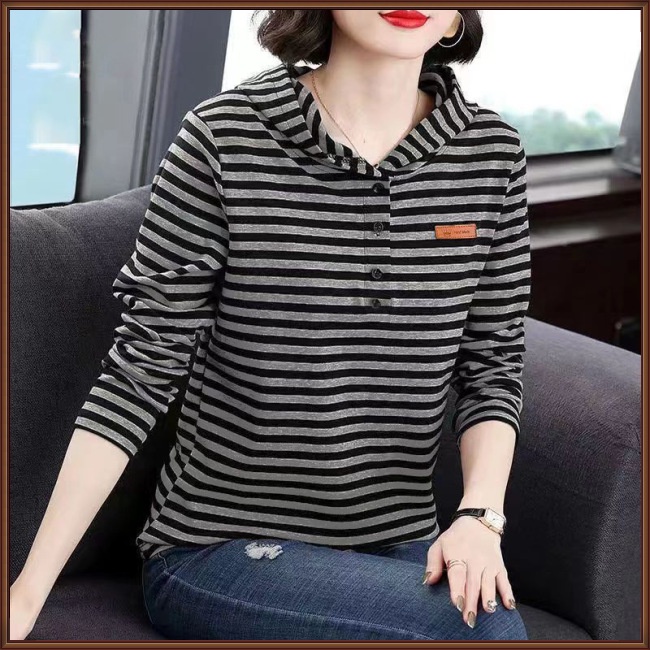 Áo Hoodie Tay Dài Dáng Rộng Họa Tiết Kẻ Sọc Thời Trang Cho Nữ