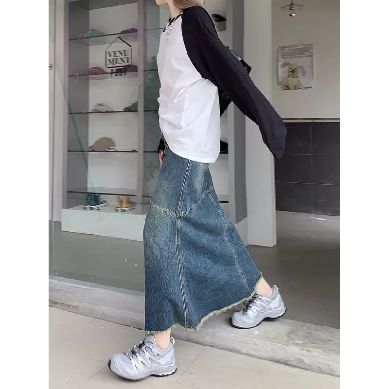 IMAODOU Chân váy jean Đuôi Cá Dài Lưng Cao Thời Trang 2023 Mới