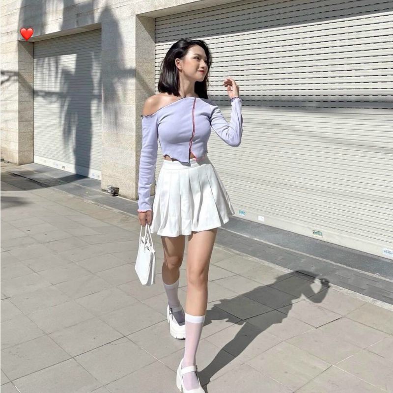 Áo kiểu tay dài body hở ngực xẻ tà giữa cực xinh , chất thun gân mềm mịn mát alohashop91