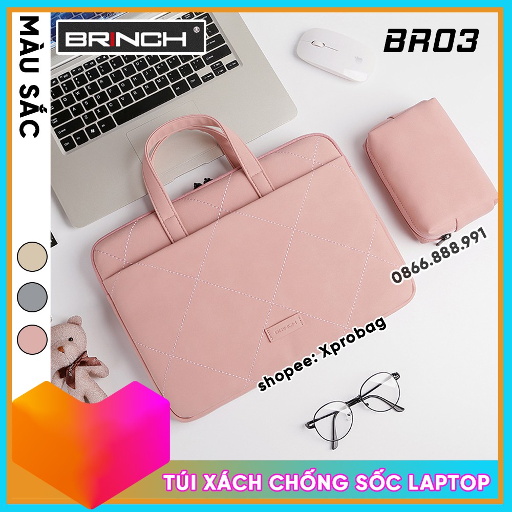 Túi Chống Sốc Laptop hoặc Macbook BR03 Chính Hãng Brinch Chất Liệu Da PU Cao Cấp, Tặng Kèm Gấu Bông Xinh Xắn - Xprobag