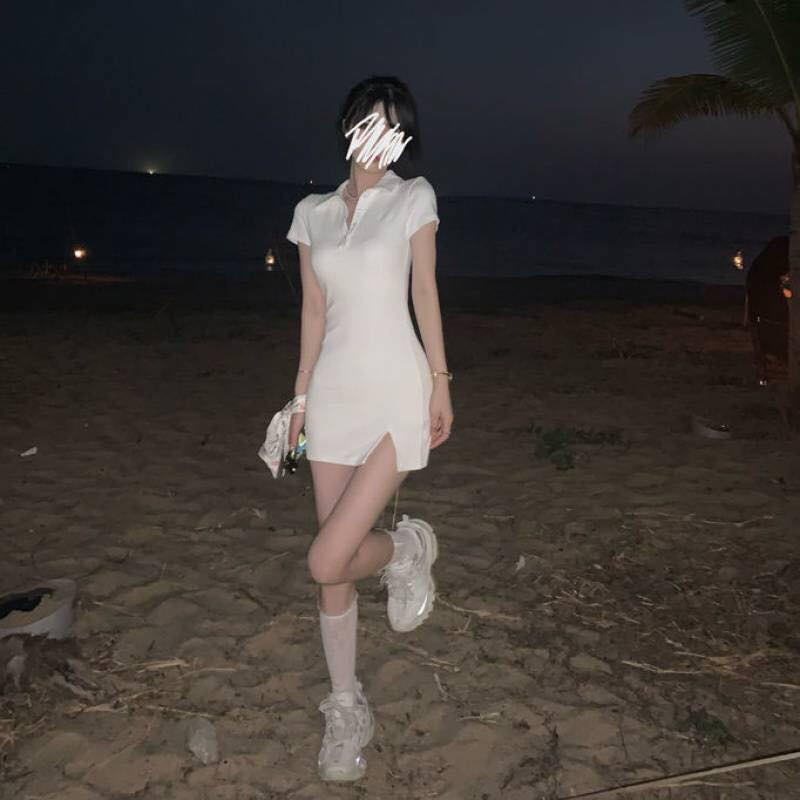 Váy Polo Body Tay Ngắn, Đầm Suông Nữ Xẻ Đùi Cổ V Dáng Ôm Ngắn Thể Thao Sexy V092
