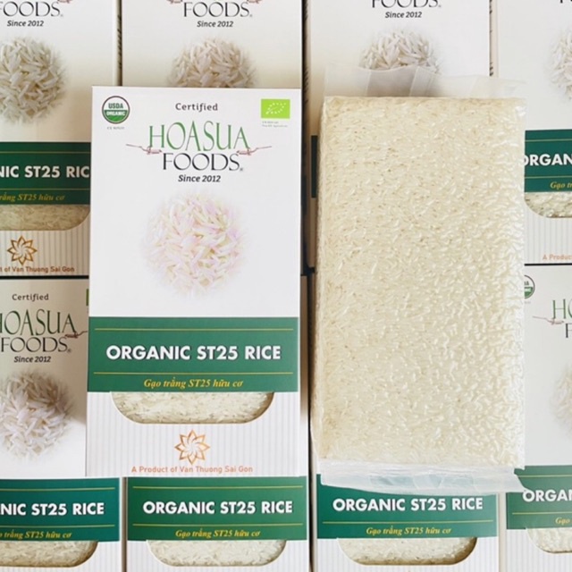 Gạo hữu cơ Hoa Sữa ST25 hộp 1kg - Gạo ngon, dẻo, thơm, sạch đạt tiêu chuẩn hữu cơ Mỹ và Châu Âu