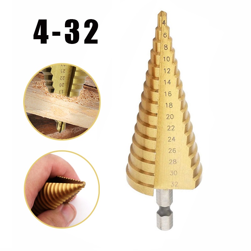 Mũi Khoan Lỗ Hình Nón 4-32mm HSS Bằng Thép Titan Mạ Titan Tốc Độ Cao