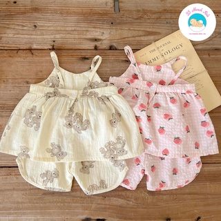 Bộ đồ 2 dây gấu + dâu cho bé gái