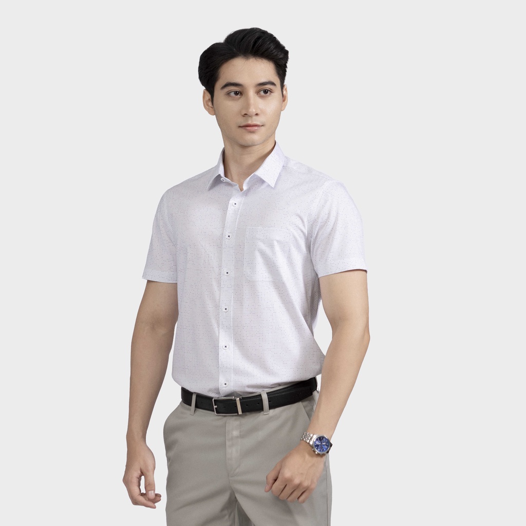 [MẪU MỚI] Áo sơ mi nam ngắn tay ARISTINO họa tiết trắng in chấm xanh lịch lãm, nhã nhặn- ASS066S2