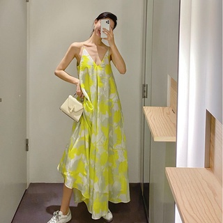 Đầm Dây Cổ Chữ V In Họa Tiết Thời Trang
