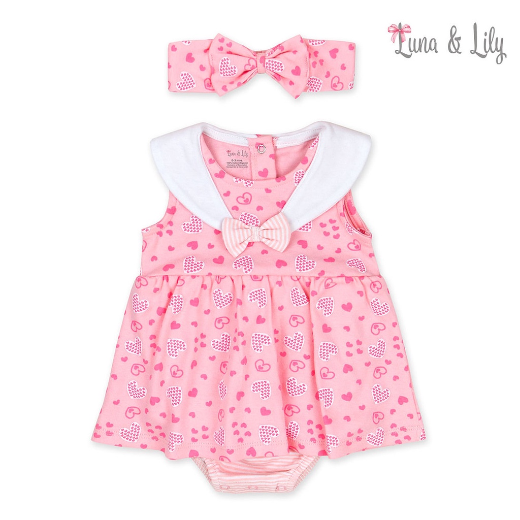 Váy cho bé gái Bodysuit Bộ liền thân dáng váy màu hồng kèm băng đô Mother’s Choice - kèm móc, 100% cotton mềm mại IT3170