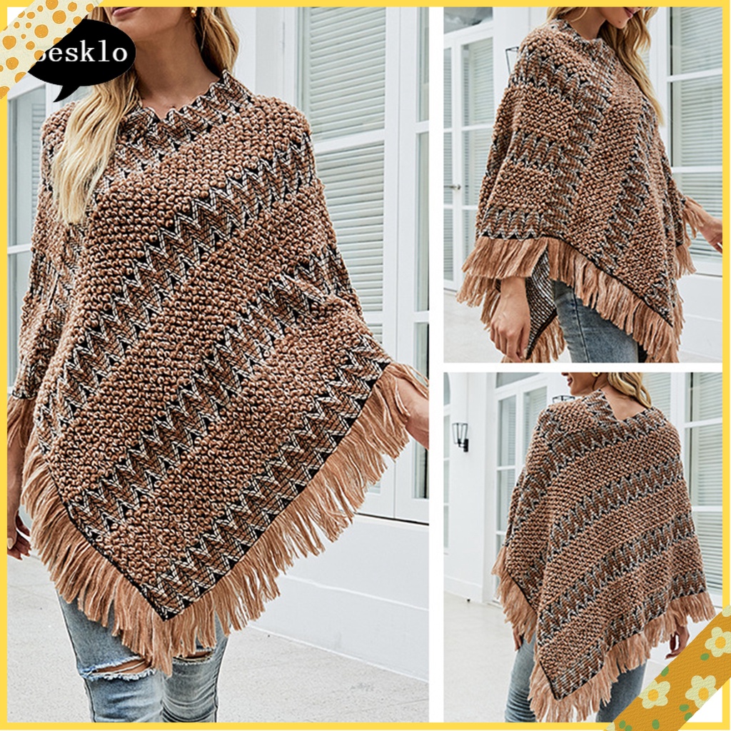 [SK] Áo choàng poncho dáng rộng viền cách điệu giữ ấm cho nữ hàng ngày
 | BigBuy360 - bigbuy360.vn