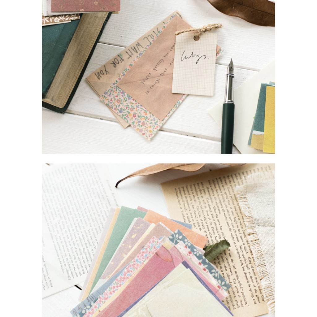 Set 60 Tờ Giấy Trang Trí Nhiều Họa Tiết Cổ Điển Vintage Bullet Journal Taro Stationery