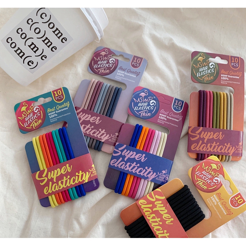 Bộ 10 dây thun cột tóc co giãn màu cầu vồng thời trang hàn quốc cho phái nữ