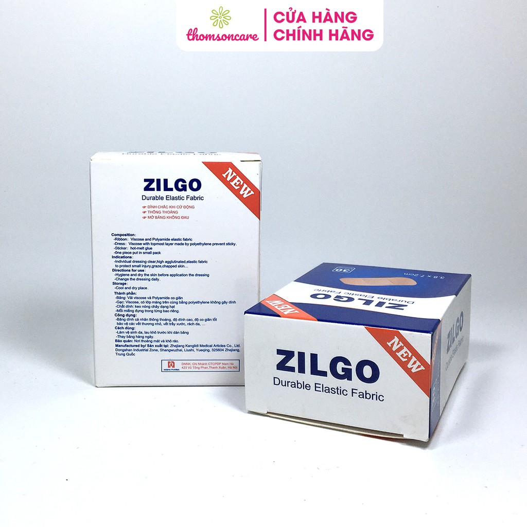 Băng cá nhân y tế Zilgo hộp 30 miếng cỡ to 3.8 x 7.2 cm tránh nhiễm trùng vết thương, rách da do dao kéo, ngã tai nạn