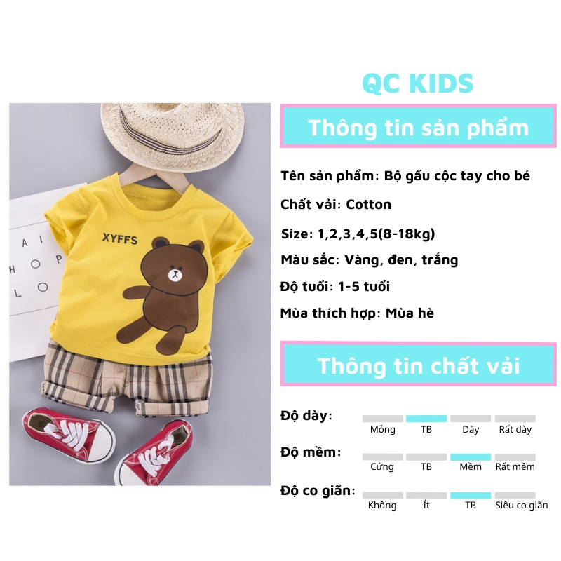 Bộ cộc tay bé trai chất cotton gấu xyffs 8-18kg