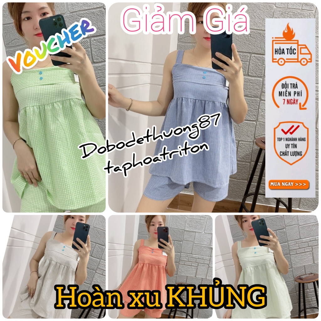 [SIÊU SALE] Đồ Bộ Mặc Nhà Nữ, Đồ Bộ Ngủ Nữ, Bộ Ngủ Nữ Caro siêu cưng M1 kiểu Baby Doll Áo dây Quần ngắn Kate Thoáng mát | BigBuy360 - bigbuy360.vn