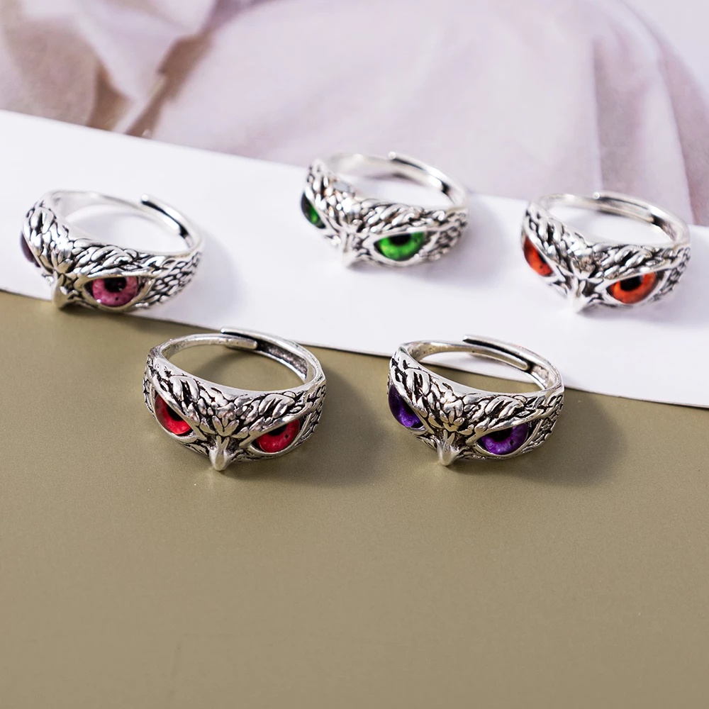 Nhẫn Hở Hình Cú Mèo Mắt Mèo Nhiều Màu Sắc Có Thể Điều Chỉnh Kích Cỡ Cho Nam Và Nữ