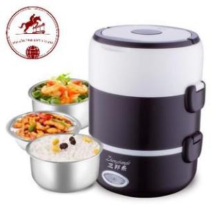 Hộp Mang Cơm Văn Phòng, Cặp Lồng Hâm Nóng Thức Ăn Cắm Điện 3 Tầng Inox Lunchbox, Bảo Hành 12 Tháng