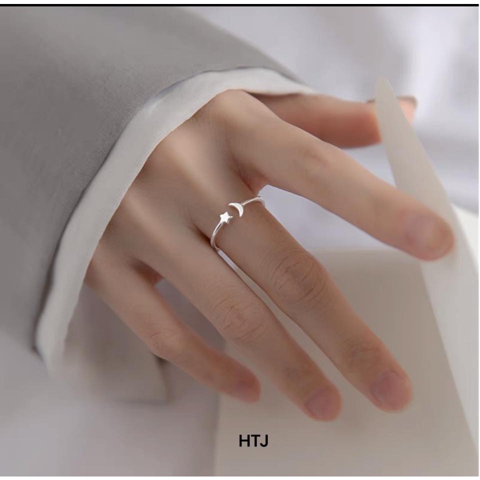 Nhẫn nữ bạc ta trăng sao dạng hở điều chỉnh được size tay - bạc Bibi silver