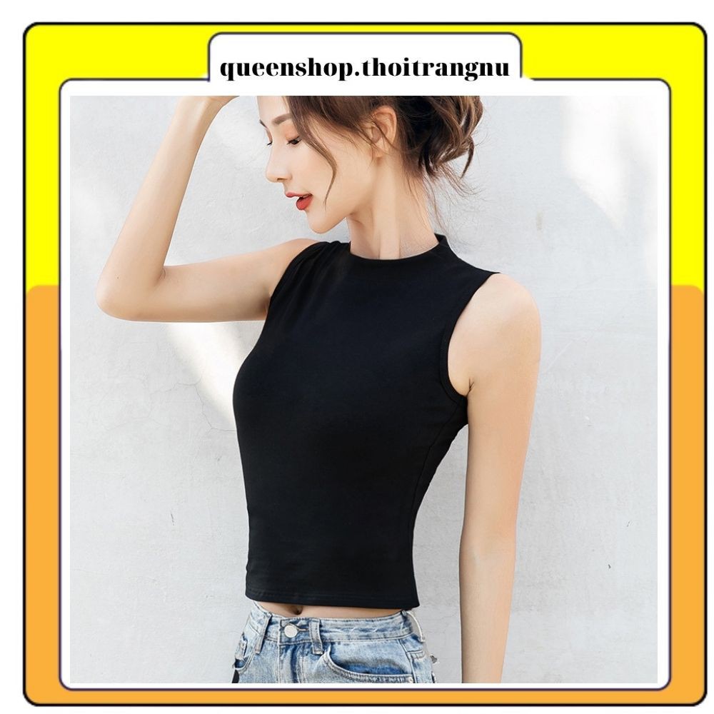 Áo ba lỗ croptop nữ thun bozip poco áo thun sát nách ôm body Queenshop