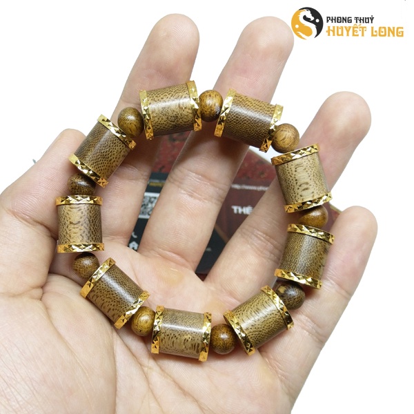 Chuỗi Hạt Trầm Hương Dạng Trúc Bọc Vàng, Vòng Tay Trầm Hương Tự Nhiên Bọc Vàng Sành Điệu, Cao Cấp