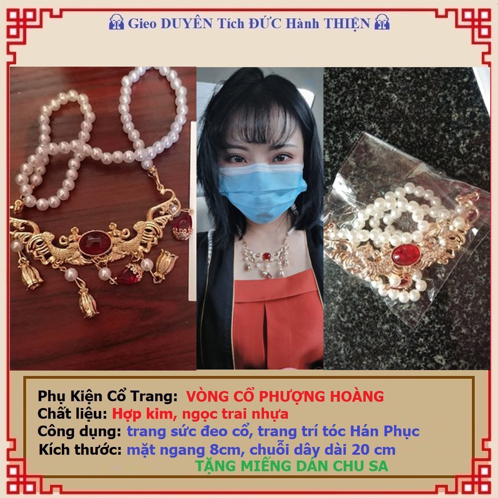 Phụ kiện cổ trang, vòng cổ Phượng Hoàng, ngọc màu Đỏ - PHONG THỦY LIÊN HOA