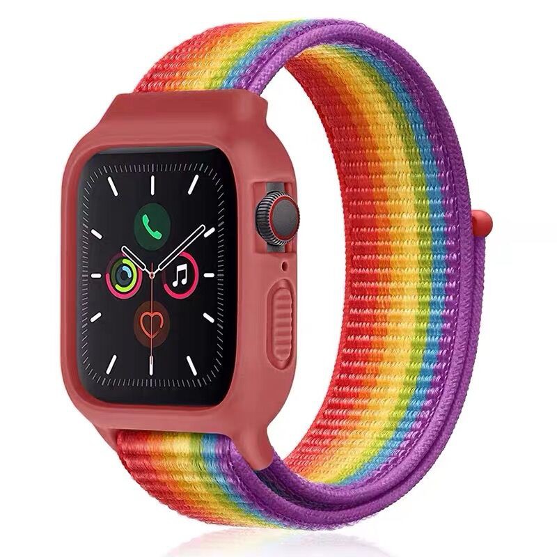 【Dây đeo + Vỏ】 Dây đeo Apple Watch 38 / 40mm 42 / 44mm Vòng nylon dệt mềm mại thoáng khí với Vỏ silicon cho iWatch Series SE 6/5/4/3/2/1