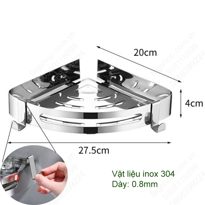 [Bigsellers] Kệ góc để đồ thông minh đa năng bằng inox 304, lắp nhà tắm, bếp loại gắn tường bằng keo hoặc vít | BigBuy360 - bigbuy360.vn