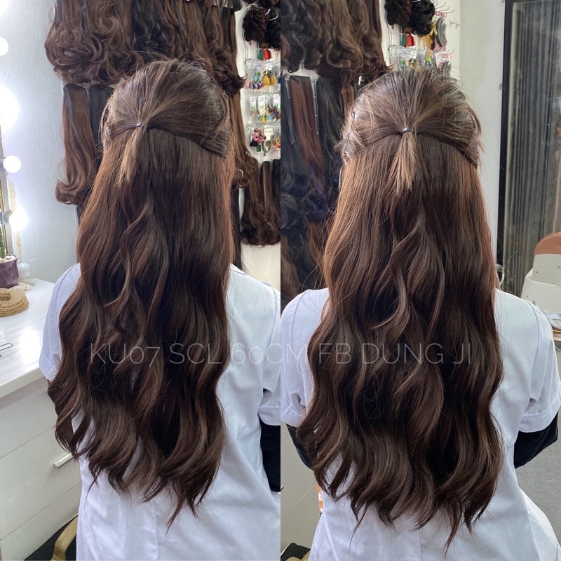 KU07 Tóc giả kẹp u xoăn sóng đẹp 60cm