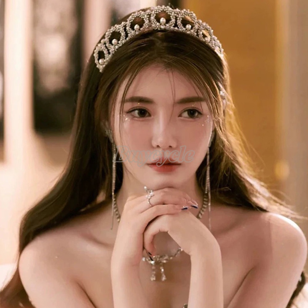Vương Miện Hợp Kim Đính Đá Và Ngọc Trai Thời Trang Cho Cô Dâu