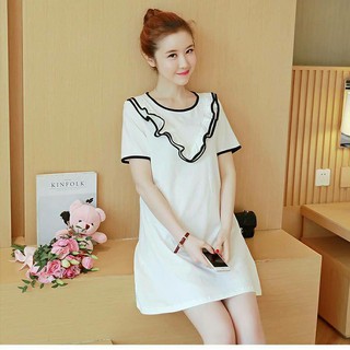 đầm bầu thỏ mommy mẫu trắng 2 lớp viền đen ngực